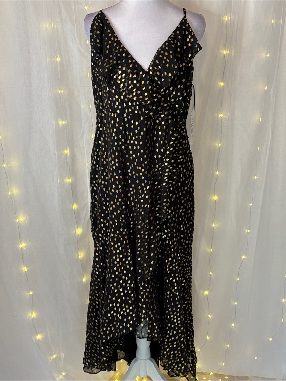 MSK Black Slip Dress with Gold Spot Print